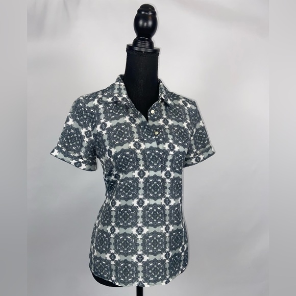 J.Crew Top Blouse Short Sleeve Geometric Pattern Size 2 - Picture 2 of 12